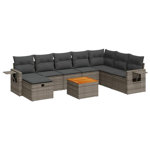 vidaXL Salon de jardin 9 Pièces avec coussins gris résine tressée