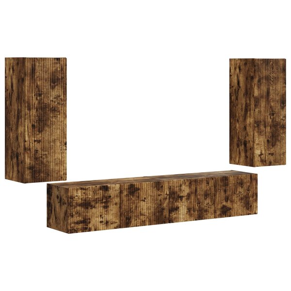 vidaXL Ensemble de meuble TV mural 4 Pièces Chêne fumé Bois d'ingénierie