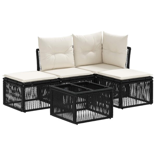 vidaXL Ensemble de canapé de jardin 5 pc Noir polyrotin