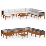 vidaXL Salon de jardin 9 pièces avec coussins  bois d'acacia crème et corde