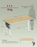 Bureau électrique assis-debout bureau réglable en hauteur 60 x 120 x (72-120) cm 4 hauteurs mémorisables pochette de rangement pour bureau marron 12_0004584