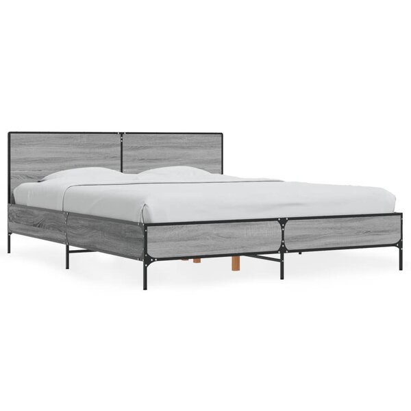 vidaXL Cadre de lit sonoma gris 160x200 cm bois d'ingénierie et métal