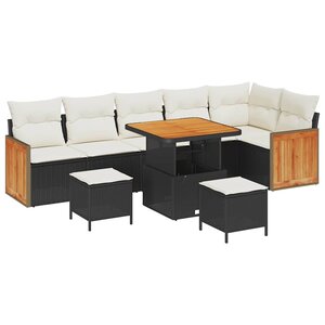 vidaXL Ensemble de canapé de jardin 11 Pièces Noir et Crème polyrotin