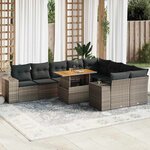 vidaXL Salon de jardin avec coussins 10 Pièces gris résine tressée acacia