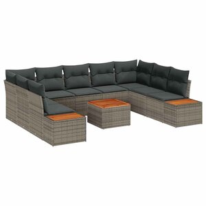 vidaXL Ensemble de canapé de jardin 10 Pièces Gris Poly rotin