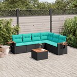 vidaXL Salon de jardin 7 Pièces avec coussins noir résine tressée