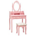 vidaXL Ensemble de coiffeuse avec tabouret Rose 75x69x140 cm Paulownia