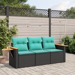vidaXL Salon de jardin 3 Pièces avec coussins noir résine tressée