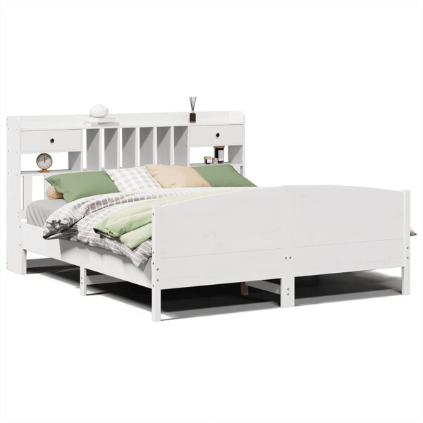 vidaXL Lit bibliothèque sans matelas blanc 180x200 cm bois pin massif
