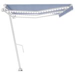 vidaXL Auvent automatique capteur de vent LED 600x350 cm Bleu et blanc