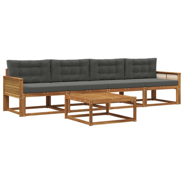 vidaXL Ensemble de canapés d'extérieur 5 Pièces Naturel et Anthracite