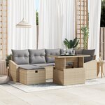 vidaXL Ensemble de canapé de jardin 7 pièces avec coussins Beige Poly Rotin