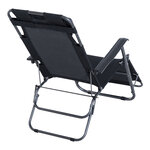 Chaise longue pliable bain de soleil transat de relaxation dossier inclinable avec repose-pied polyester oxford noir