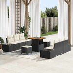 vidaXL Ensemble de canapé de jardin avec coussin 9 Pièces Noir Poly rotin