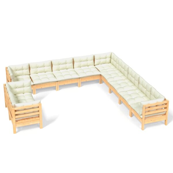 vidaXL Salon de jardin 11 Pièces avec coussins crème Bois de pin solide