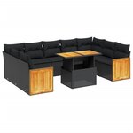 vidaXL Salon de jardin 10 Pièces avec coussins noir résine tressée