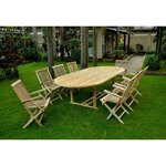 Le Morotai mix: SALON DE JARDIN EN TECK MASSIF : plateau 10-12 PERSONNES table ovale, 6 chaises et 2 fauteuils