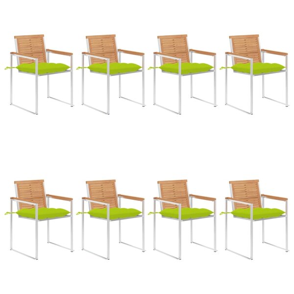 vidaXL Chaises de jardin lot de 8 avec coussins Bois de teck massif