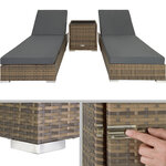 Tectake Bain de soleil duo 5 positions avec 2 sets de housses + housse de protection - marron naturel