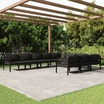 vidaXL Salon de jardin 10 Pièces avec coussins Aluminium Anthracite