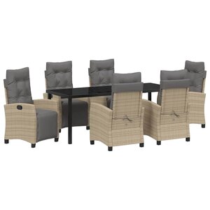 vidaXL Ensemble de salle à manger pour jardin 7 Pièces Beige polyrotin