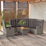 vidaXL Salon de jardin 3 Pièces avec coussins Gris Résine tressée