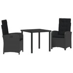 vidaXL Ensemble de salle à manger de jardin 3 pièces avec coussins Noir Rattan synthétique