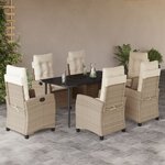 vidaXL Ensemble à manger de jardin et coussins 7 Pièces beige poly rotin