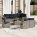 vidaXL Salon de jardin 9 Pièces avec coussins gris résine tressée