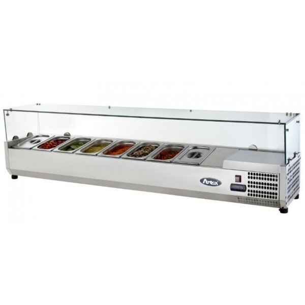 Saladette réfrigérée à poser couvercle vitré bacs gn 1/3 - 1200 à 2000 mm - atosa - r600a - acier inoxydable1400 mm