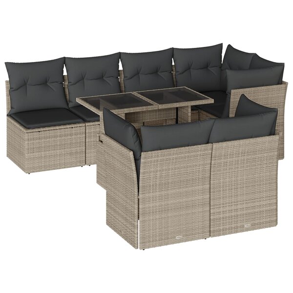 vidaXL Salon de jardin 8 Pièces avec coussins gris clair résine tressée