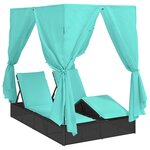 vidaXL Lit de soleil double avec des rideaux Réglable Noir Double