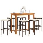 vidaXL Ensemble de bar de jardin 7 Pièces marron bois massif acacia rotin