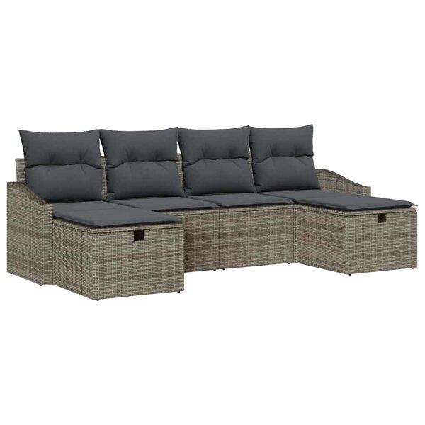 vidaXL Ensemble de canapé de jardin avec coussin 6 Pièces Gris Poly rotin