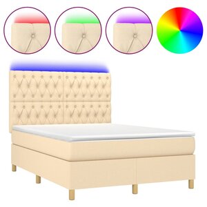 vidaXL Sommier à lattes de lit et matelas et LED Crème 140x200cm Tissu