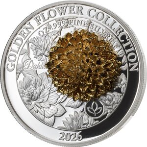 Pièce de monnaie en Argent 5 Dollars g 31.1 (1 oz) Millésime 2026 Golden Flower Collection DAHLIA