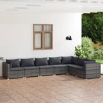 vidaXL Salon de jardin 7 Pièces avec coussins Résine tressée Gris