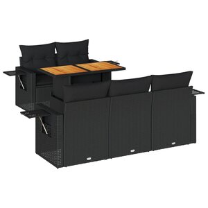 vidaXL Salon de jardin 6 Pièces avec coussins noir résine tressée