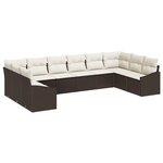 vidaXL Ensemble de Canapé de Jardin 10 Pièces avec Coussins Rattan Poly Marron