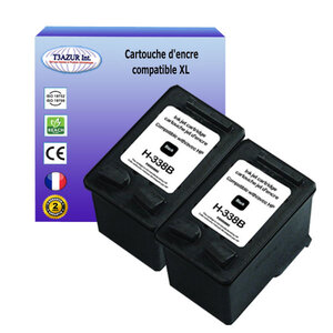 1+1 Cartouches compatibles avec HP PhotoSmart C3180, C3183, C3190, C 3194, Pro B8350 remplace HP 338 (C8765EE) Noire 18ml - T3AZUR