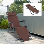 Chaise longue pliable bain de soleil transat de relaxation dossier inclinable avec repose-pied polyester oxford marron