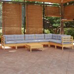 vidaXL Salon de jardin 8 Pièces avec coussins gris Bois de pin massif