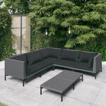 vidaXL Salon de jardin 6 Pièces avec coussins Résine tressée Gris foncé