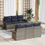 vidaXL Ensemble de canapé de jardin avec coussin 7 Pièces Gris et marine