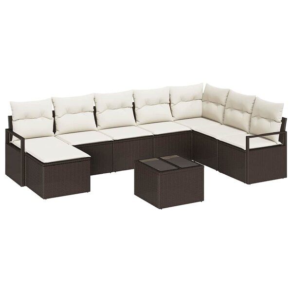 vidaXL Ensemble de canapé de jardin avec coussin 9 Pièces Marron  Crème
