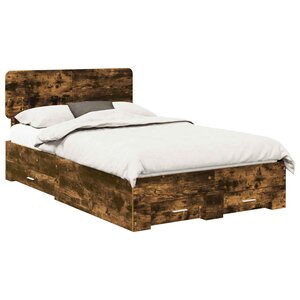 vidaXL Cadre de lit Chêne fumé 135 x 190 cm Bois d'ingénierie