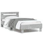 vidaXL Cadre de lit tête de lit et lumières LED gris béton 90x190 cm