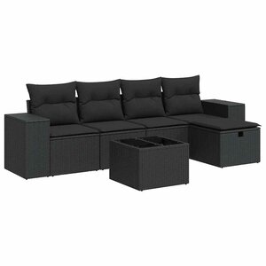 vidaXL Salon de jardin 6 Pièces avec coussins noir résine tressée