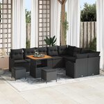 Ensemble de Canapés de Jardin de 12 Pièces avec Coussins Noir Poly Rattan Acacia