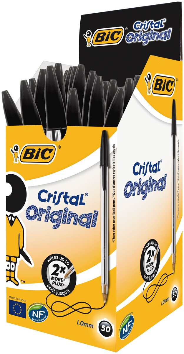 Cristal Original - Stylo bille à capuchon pointe moyenne 1 mm - Noir  (paquet 50 unités) - La Poste